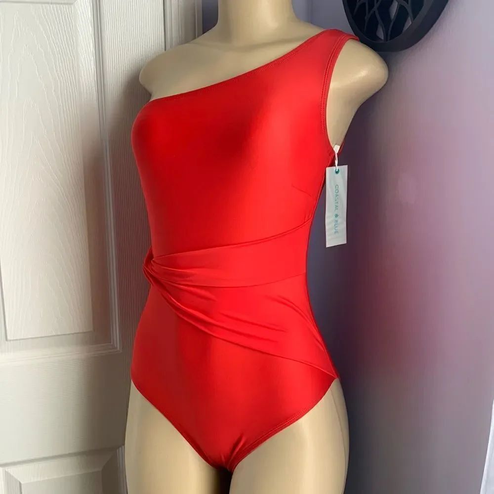 Coastal Blue one shoulder Swimsuit Swimwear One-Piece XS Red Hot 🔥